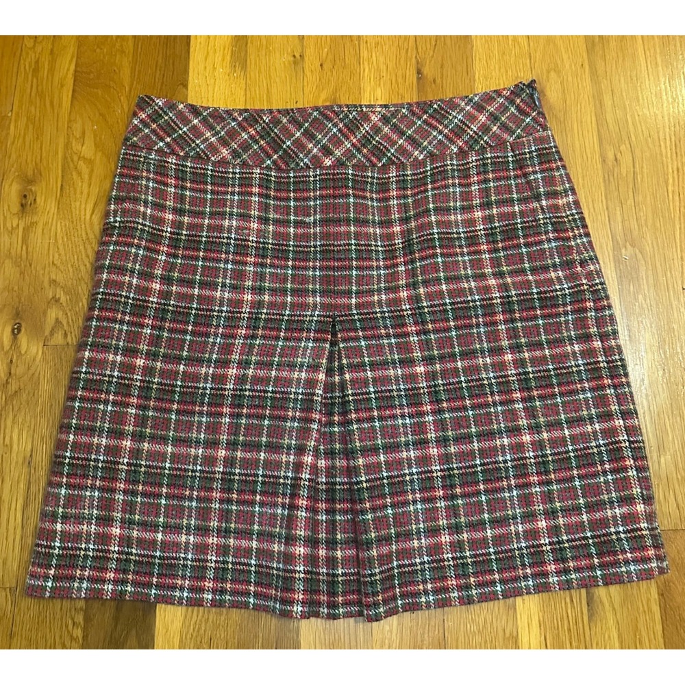 Ann Taylor LOFT Petites Red Green Plaid Wool Blend Pleated Mini Skirt 4P